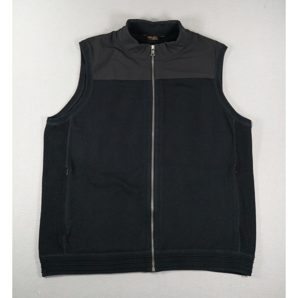 Rhone Mens Vest Full Zip Mock Neck Mixed Media Ribbed Side Panels Black XL
